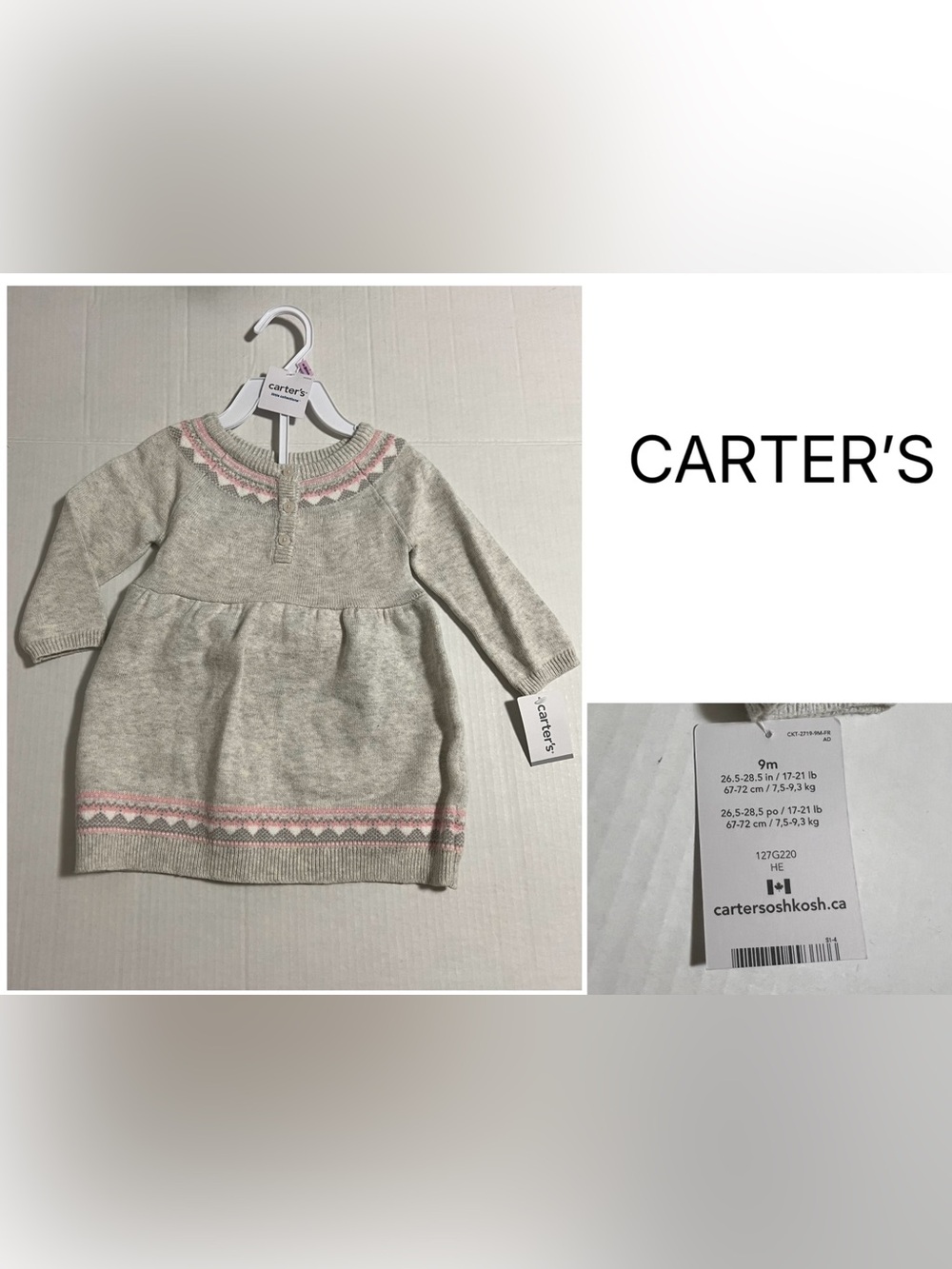 CARTER’S - 9M - NWT - INFANT GIRLS FAIRISLE KNIT SWEATER DRESS